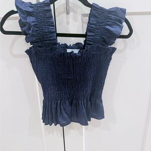 Hill House Midnight Blue Ruffled Blouse